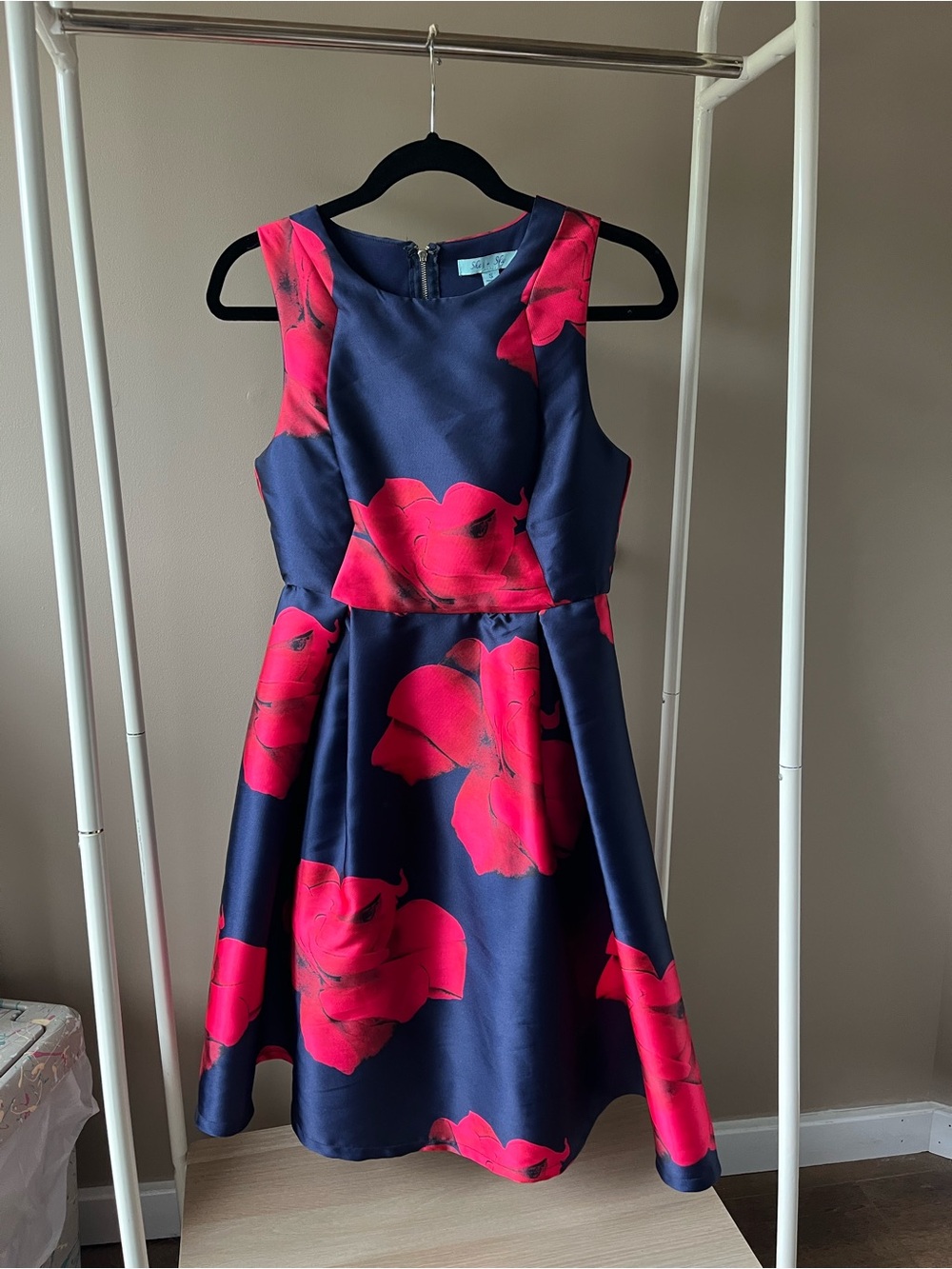 She + Sky Navy Dress with Hot Pink Floral Print